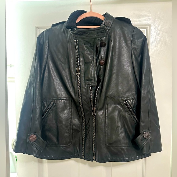 3.1 Phillip Lim black leather jacket silk and cotton lining with sweater collar - Picture 7 of 13